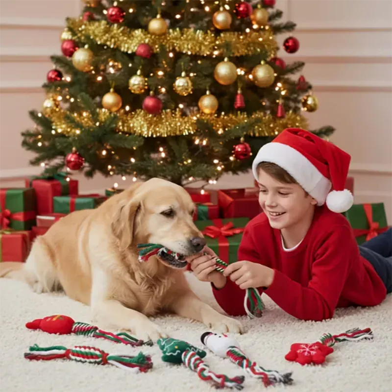 Christmas Pet Toys – Cute Cat & Dog Plush with Sound