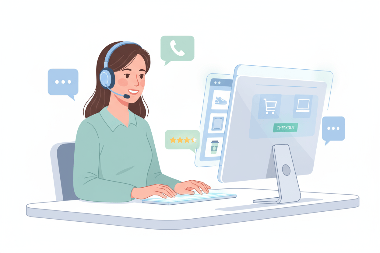 ecommerce customer support thumbnail with white background and no text