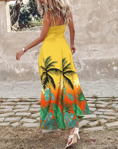 Elegant Ombre Leaf Maxi Dress