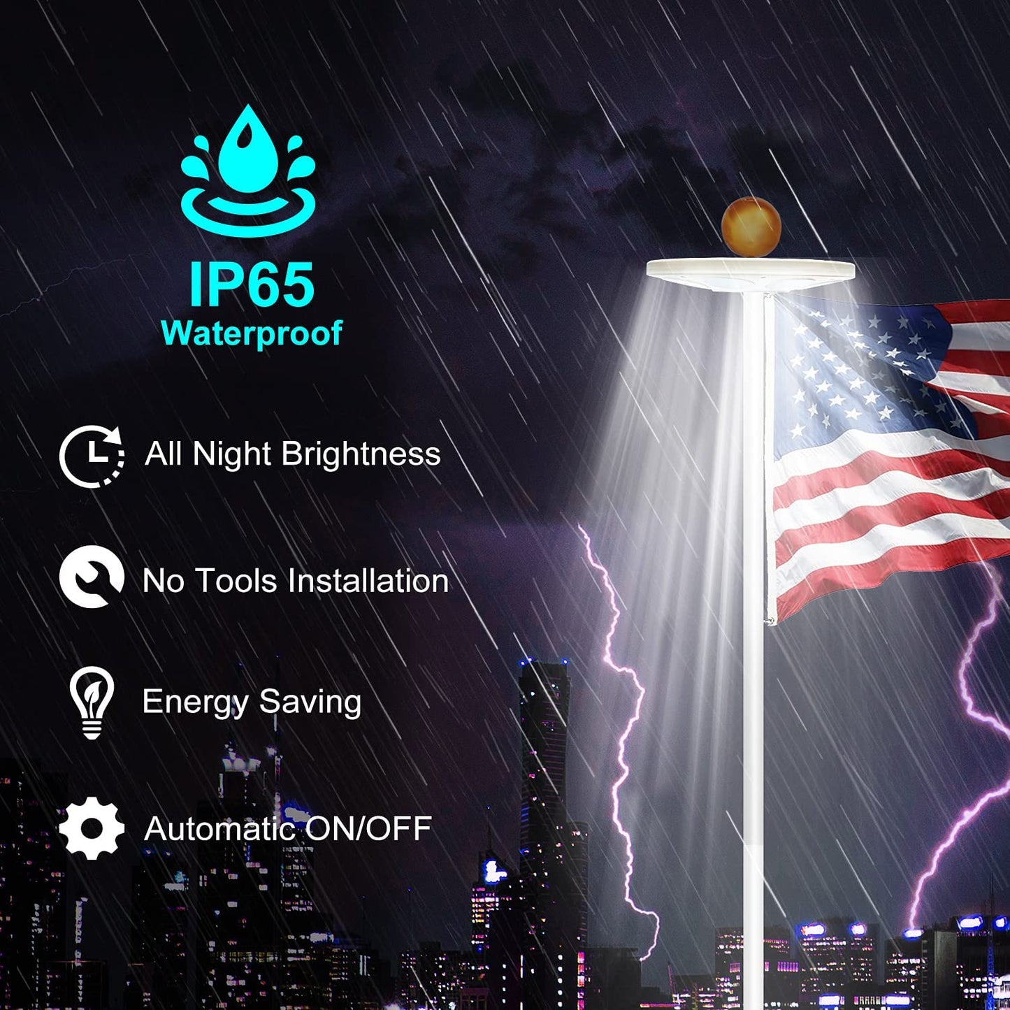 128 LED Solar Power Flag Pole Lights - #2024 Upgraded Design (125,000+ Hours)