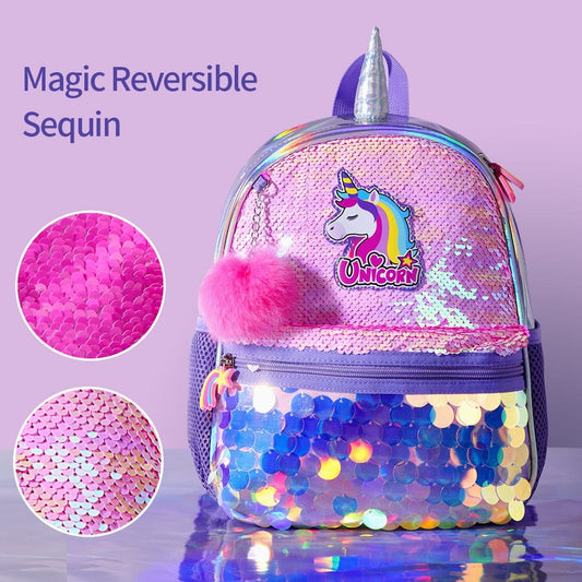 Children's Backpack for Girls- Reversible Sequin, Unicorn