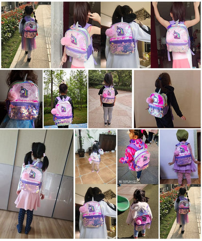Children's Backpack for Girls- Reversible Sequin, Unicorn